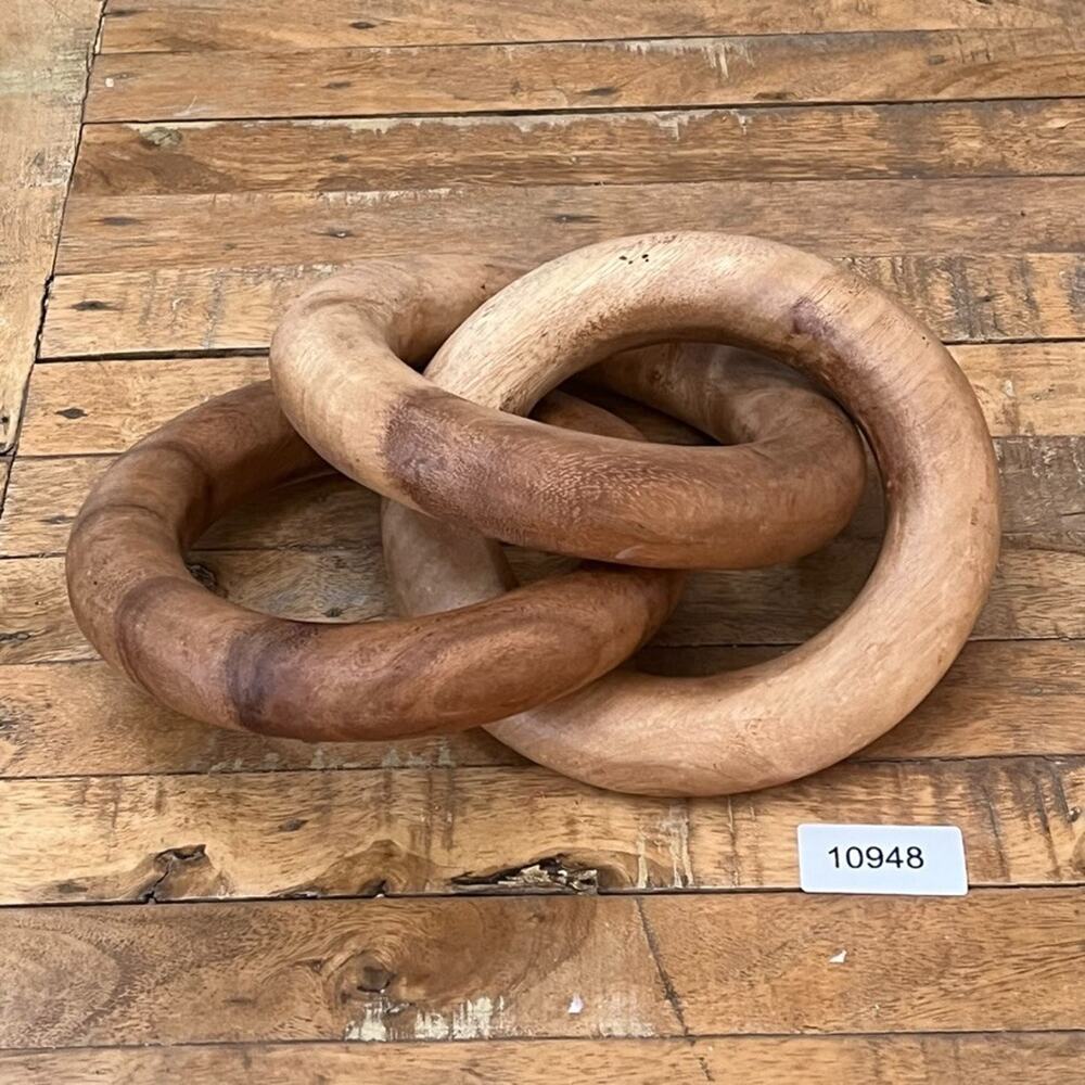Medium Wooden Chain Link Sculpture Decorative Solid Wood Loops Nautical - Picture 7 of 7